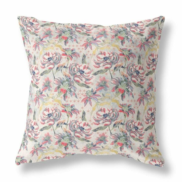 Palacedesigns 26 in. Roses Indoor & Outdoor Throw Pillow Pink Green & Yellow PA3097643